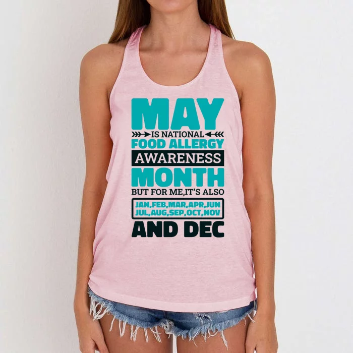 May Is National Food Allergy Awareness Month Food Allergies Gift Women's Knotted Racerback Tank