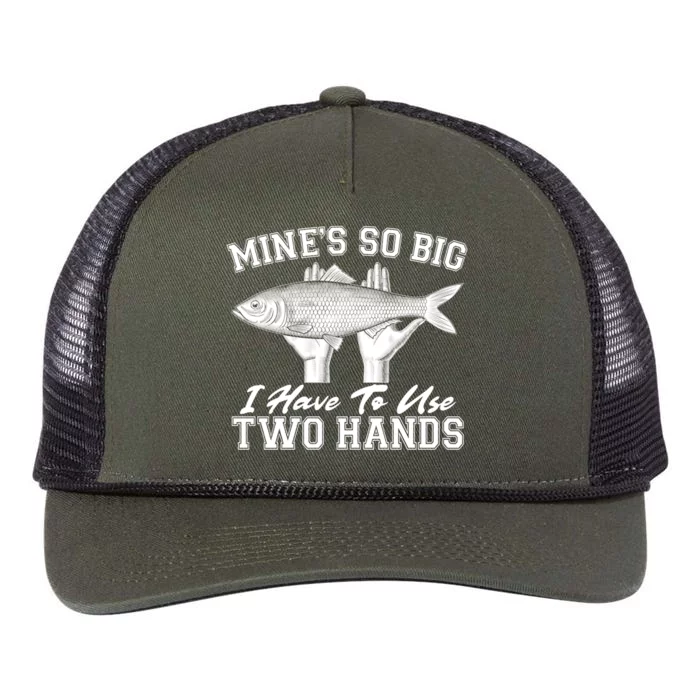 Mine's So Big I Have To Use Two Hands Fishing Retro Rope Trucker Hat Cap