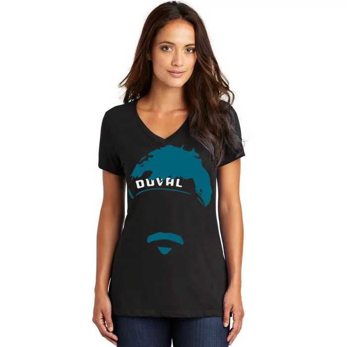 Minshew Mustache Mania Duval Women's V-Neck T-Shirt