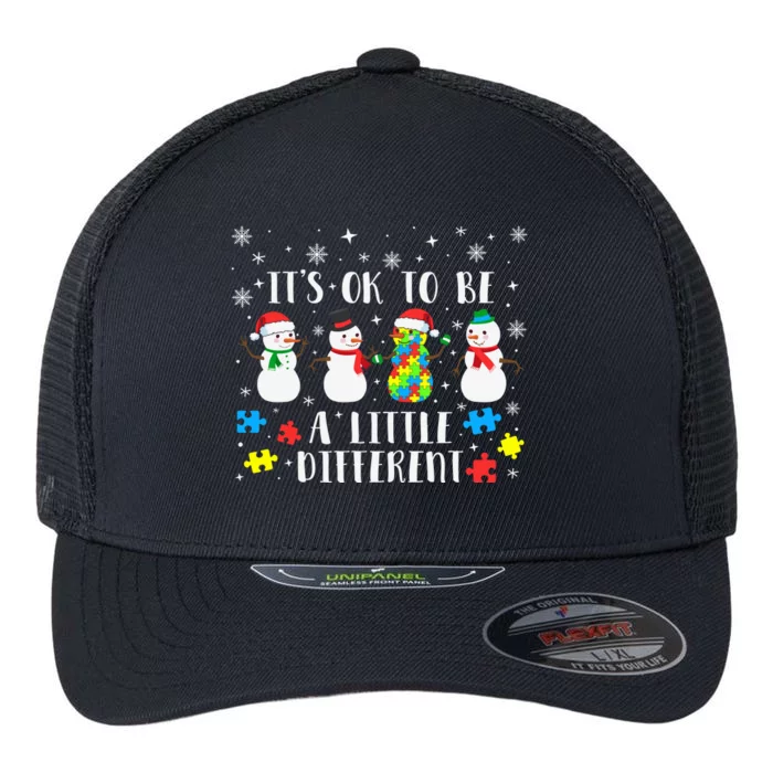 Motivational It's Ok To Be Different Autism Awareness, Christmas Autism Puzzles Flexfit Unipanel Trucker Cap