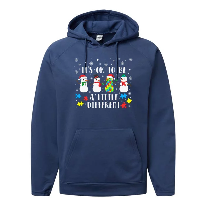 Motivational It's Ok To Be Different Autism Awareness, Christmas Autism Puzzles Performance Fleece Hoodie