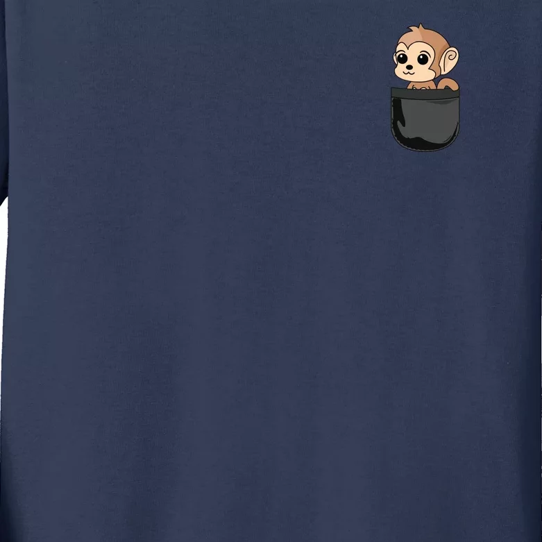 Monkey In Pocket Funny Animal Lover Gift Kids Long Sleeve Shirt