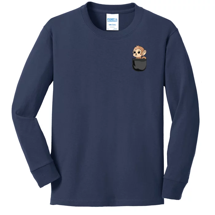 Monkey In Pocket Funny Animal Lover Gift Kids Long Sleeve Shirt