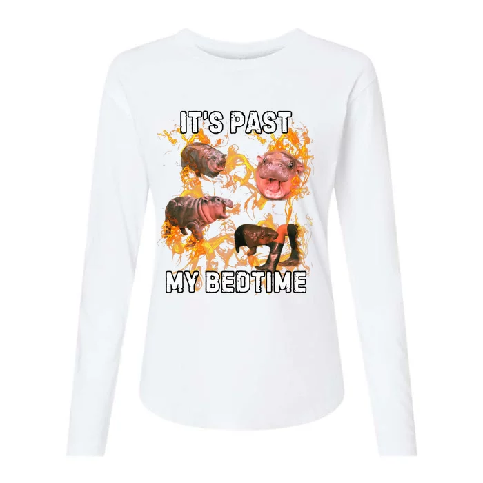 Moodeng ItS Past My Bed Time Womens Cotton Relaxed Long Sleeve T-Shirt