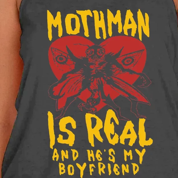 Mothman Is Real And He's My Boyfriend Funny Women's Knotted Racerback Tank