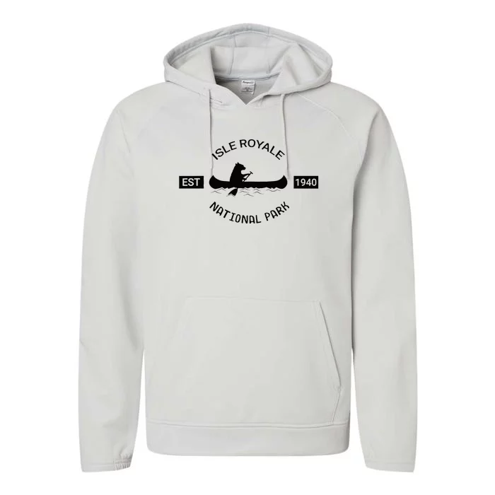 Michigan Isle Royale National Park Bear Canoe Gift Performance Fleece Hoodie