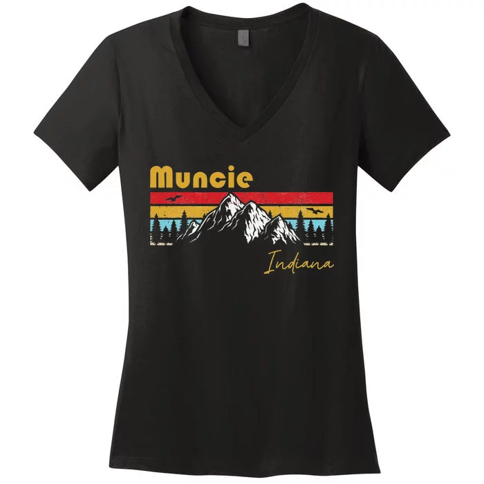 Muncie Indiana Roots Hometown Vintage Home State Pride Women's V-Neck T-Shirt