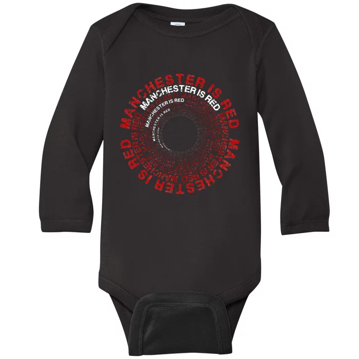 Manchester Is Red Circular Funny United Football Supporter Baby Long Sleeve Bodysuit