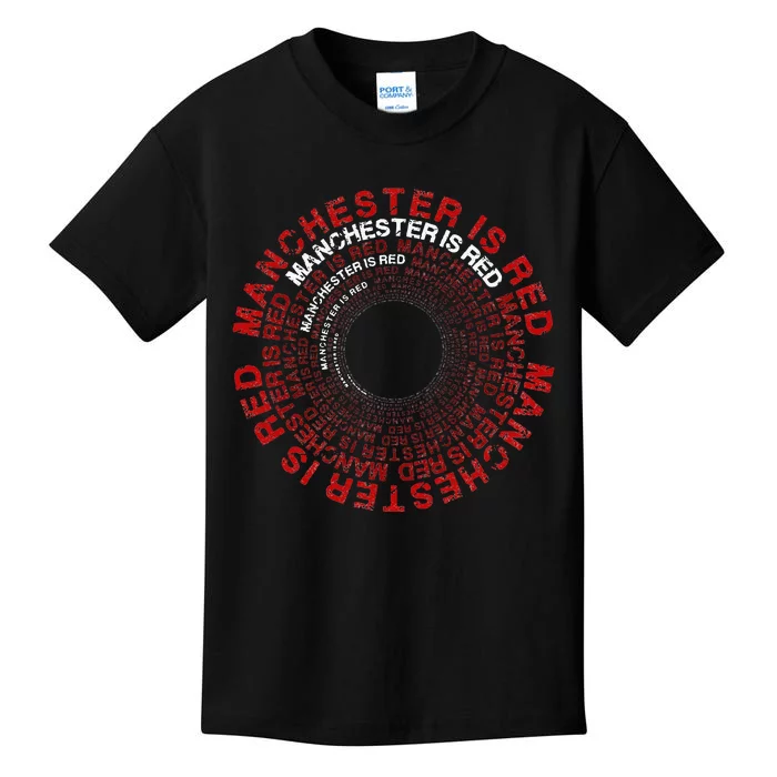 Manchester Is Red Circular Funny United Football Supporter Kids T-Shirt