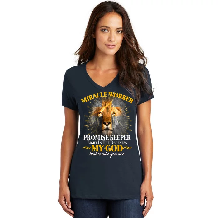 Miracle Worker Promise Keeper Lion Women's V-Neck T-Shirt