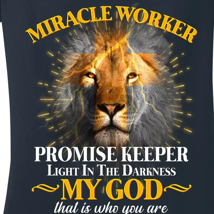 Miracle Worker Promise Keeper Lion Women's V-Neck T-Shirt