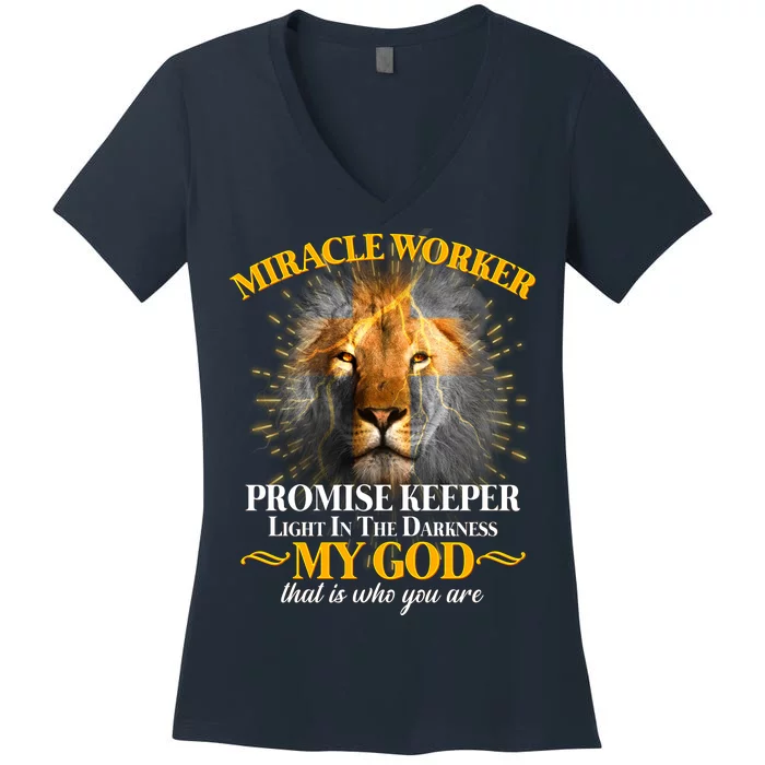 Miracle Worker Promise Keeper Lion Women's V-Neck T-Shirt