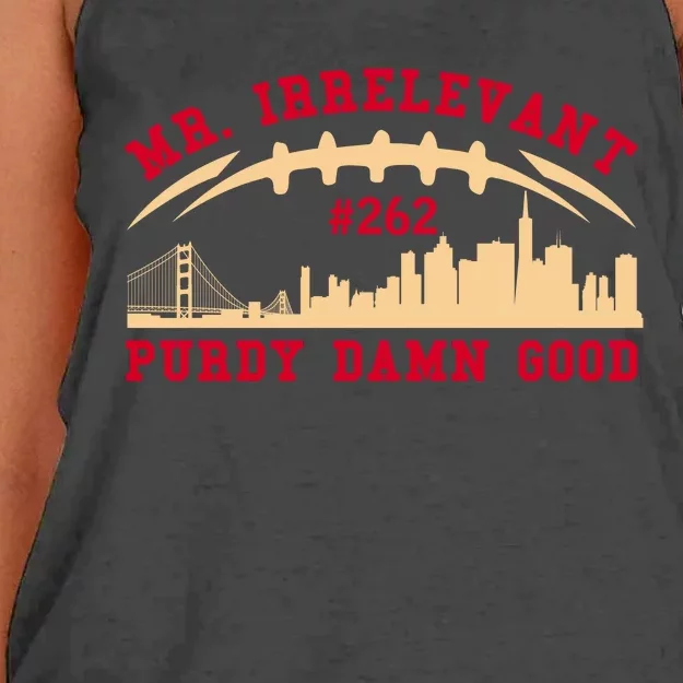 Mr Irrelevant San Francisco 262 Brock Hard Purdy Women's Knotted Racerback Tank