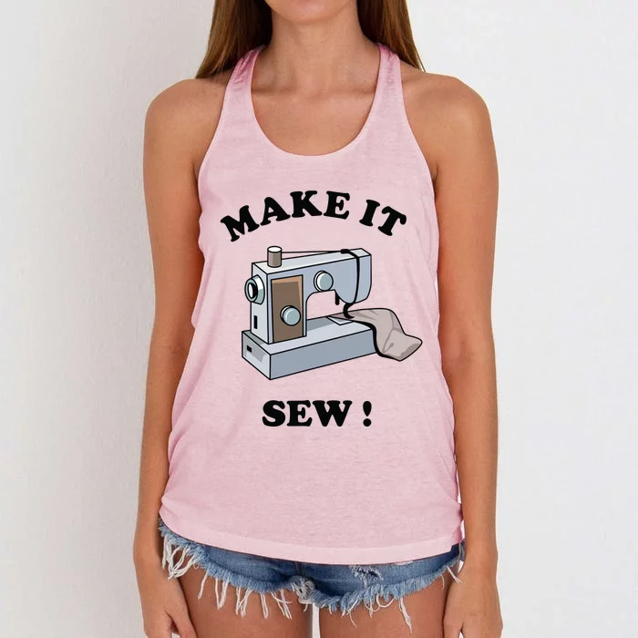 Make It Sew Funny Sewing Machine Joke Women's Knotted Racerback Tank