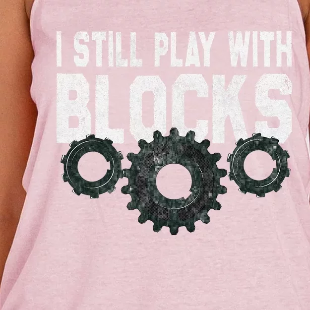 Mechanic I Still Play With Blocks Funny Women's Knotted Racerback Tank