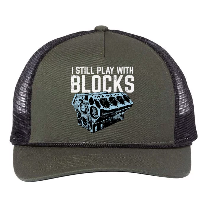 Mechanic I Still Play With Blocks Funny Car Engine Funny Gift Retro Rope Trucker Hat Cap