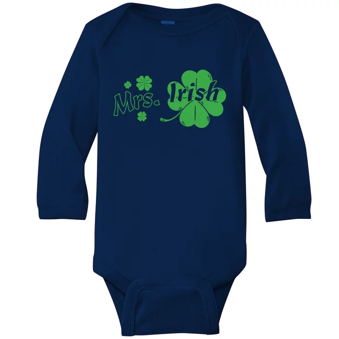 Mrs Irish Shamrock Baby Long Sleeve Bodysuit