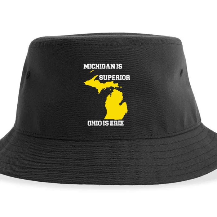 Michigan Is Superior Ohio Is Erie Funny Michigan Map Sustainable Bucket Hat