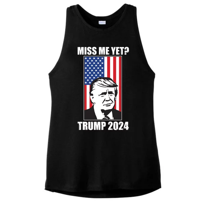 Miss Me Yet? Trump 2024 USA American Flag Ladies Tri-Blend Wicking Tank