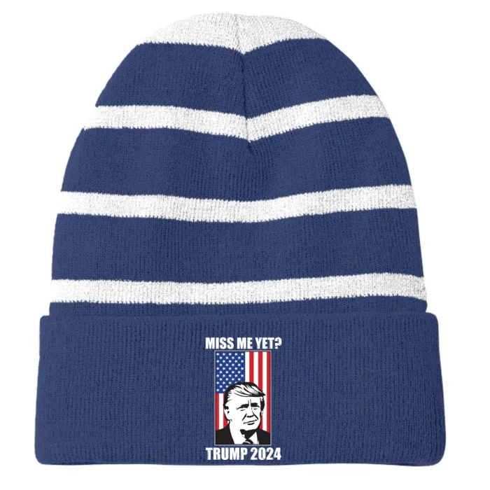 Miss Me Yet? Trump 2024 USA American Flag Striped Beanie with Solid Band