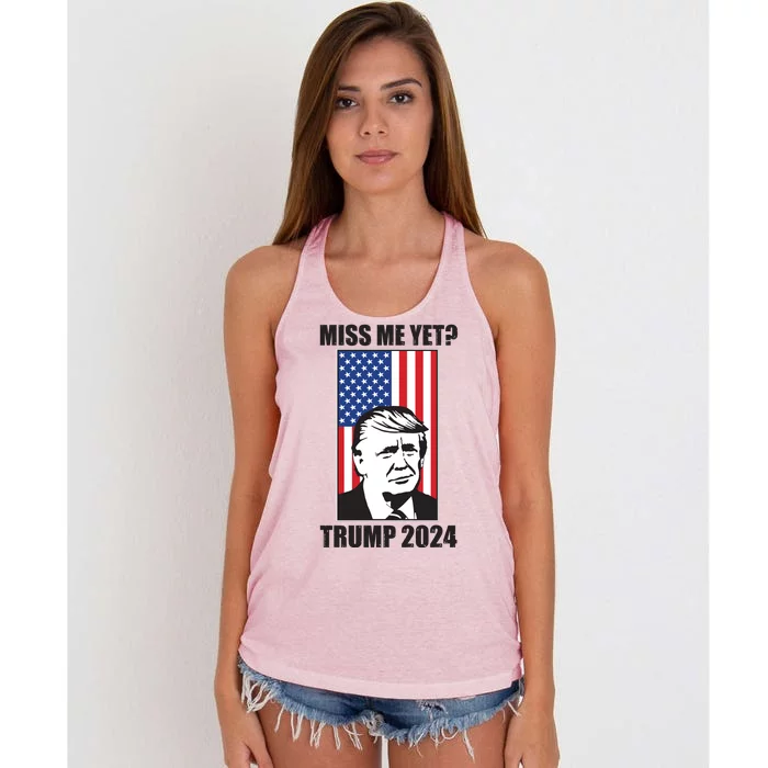 Miss Me Yet? Trump 2024 USA American Flag Women's Knotted Racerback Tank