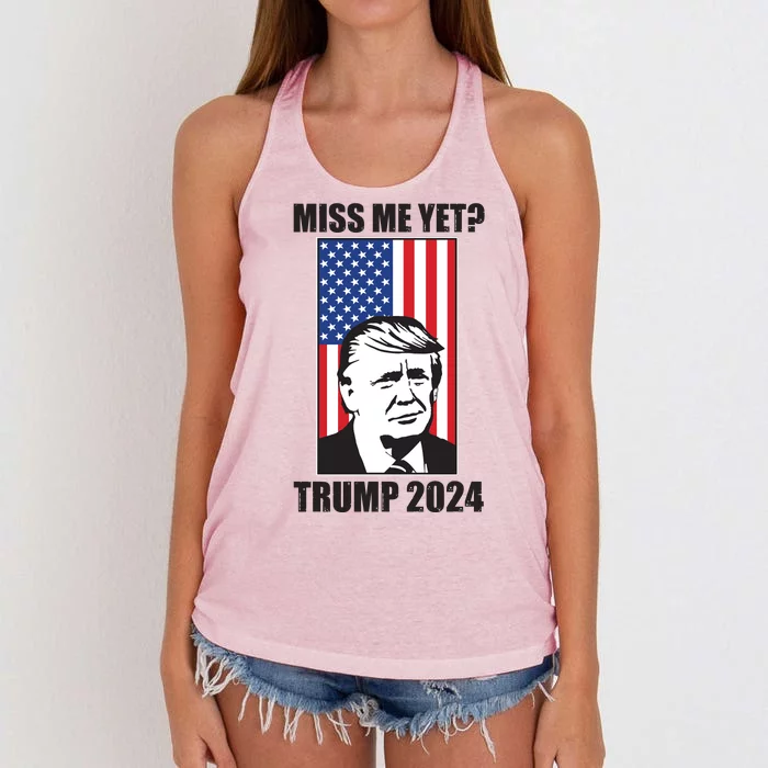 Miss Me Yet? Trump 2024 USA American Flag Women's Knotted Racerback Tank