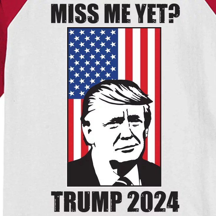 Miss Me Yet? Trump 2024 USA American Flag Kids Colorblock Raglan Jersey