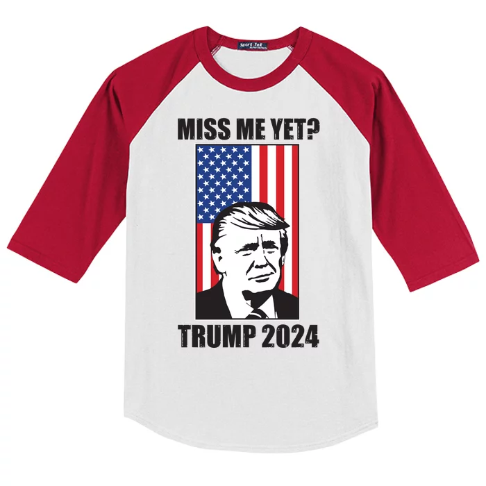 Miss Me Yet? Trump 2024 USA American Flag Kids Colorblock Raglan Jersey