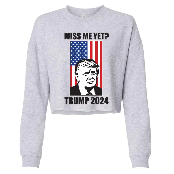 Miss Me Yet? Trump 2024 USA American Flag Cropped Pullover Crew