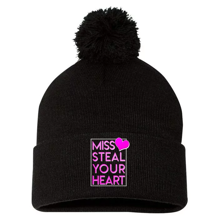 Miss Steal Your Heart Valentines Day Pom Pom 12in Knit Beanie