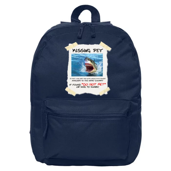 Missing Pet Funny Great White Shark 16 in Basic Backpack