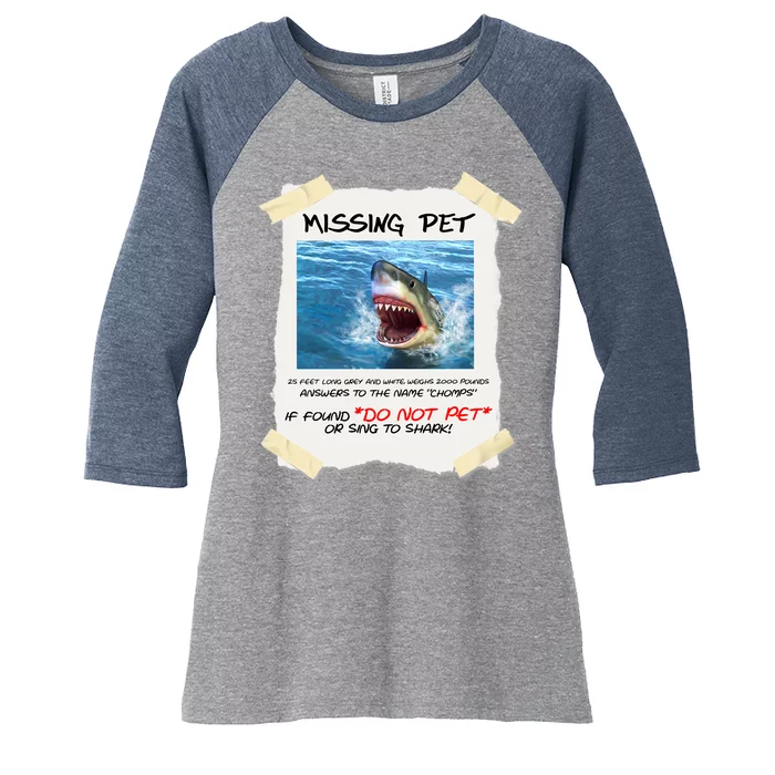 Missing Pet Funny Great White Shark Women's Tri-Blend 3/4-Sleeve Raglan Shirt