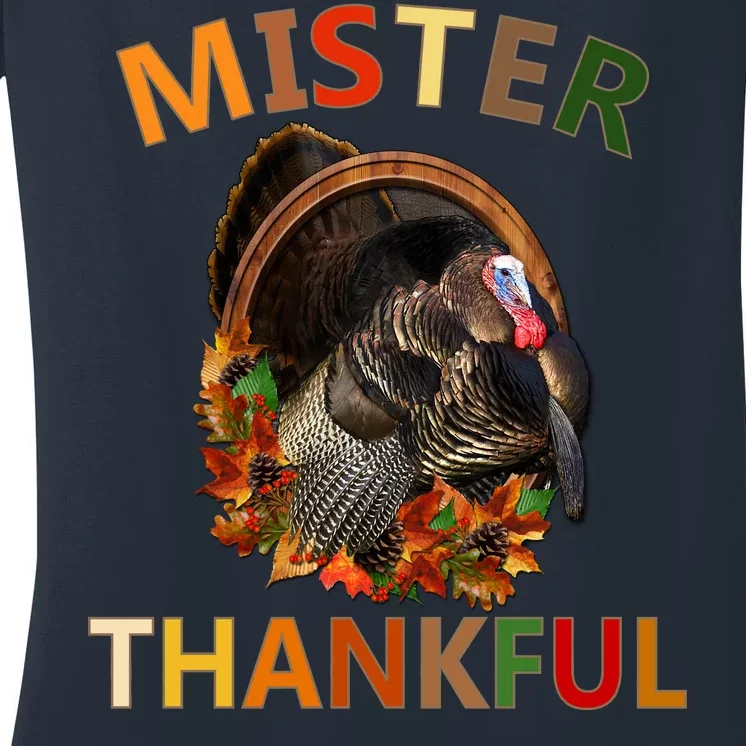 Mister Thankful Thanksgiving Turkey Women's V-Neck T-Shirt