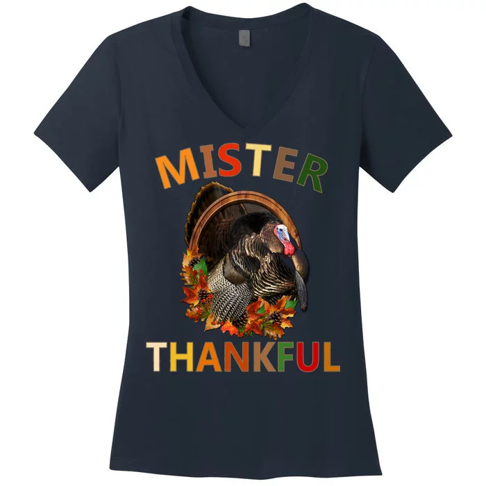 Mister Thankful Thanksgiving Turkey Women's V-Neck T-Shirt