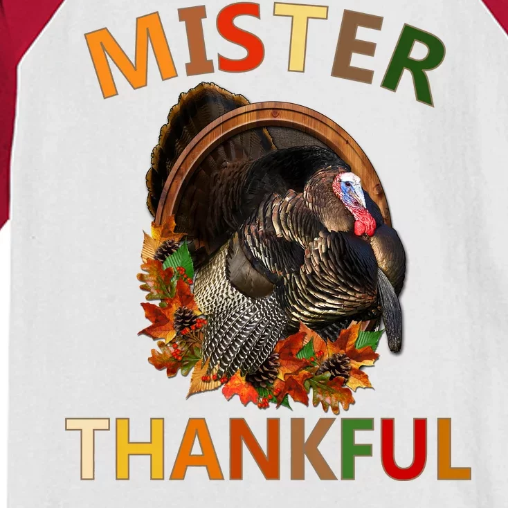 Mister Thankful Thanksgiving Turkey Kids Colorblock Raglan Jersey