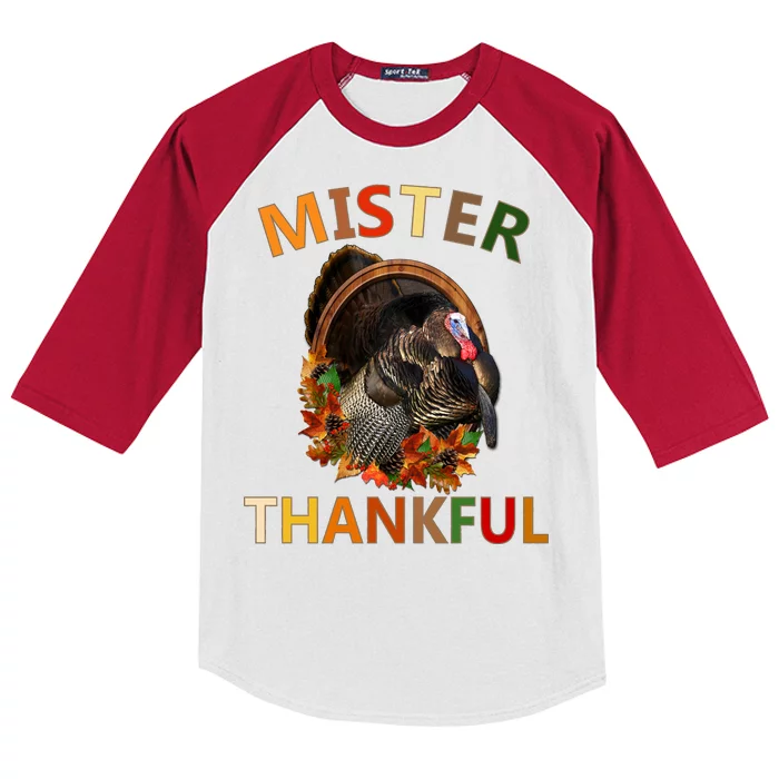 Mister Thankful Thanksgiving Turkey Kids Colorblock Raglan Jersey