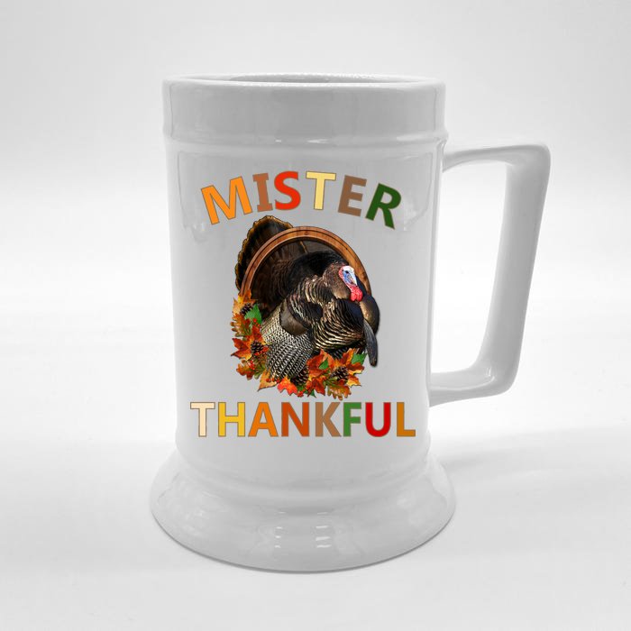 Mister Thankful Thanksgiving Turkey Front & Back Beer Stein