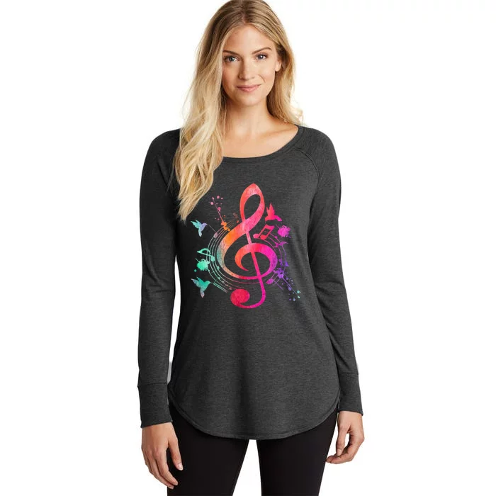 Musical Instrument Treble Clef Bird Music Women's Perfect Tri Tunic Long Sleeve Shirt