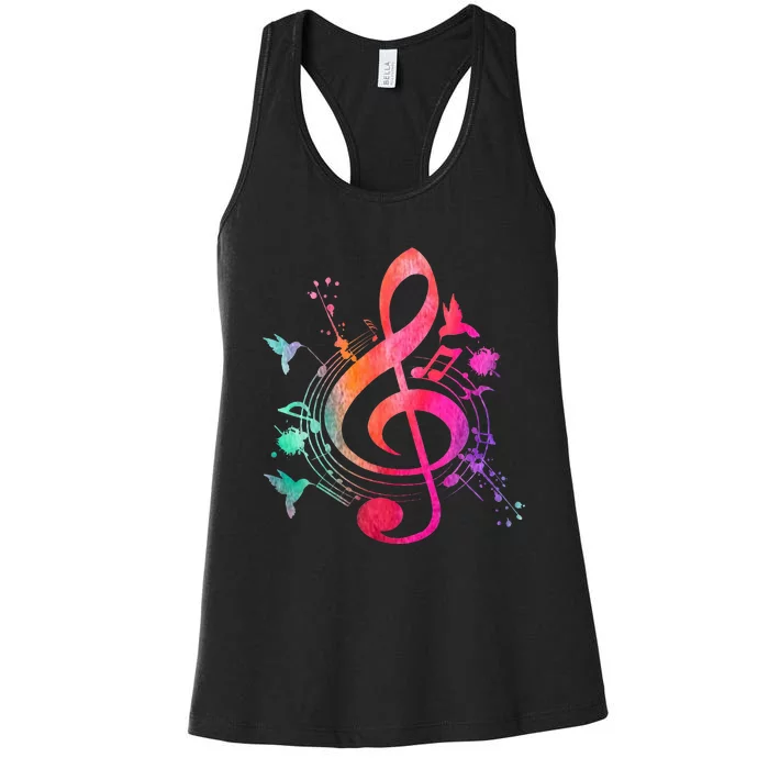 Musical Instrument Treble Clef Bird Music Women's Racerback Tank