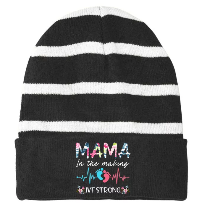 Mama In The Making Ivf Strong Floral Transfer Day Ivf Mom Striped Beanie with Solid Band