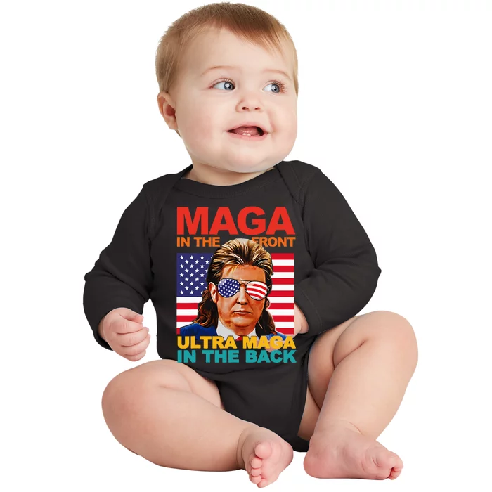 Maga In The Front Ultra Maga In The Back Trump Glasses Baby Long Sleeve Bodysuit