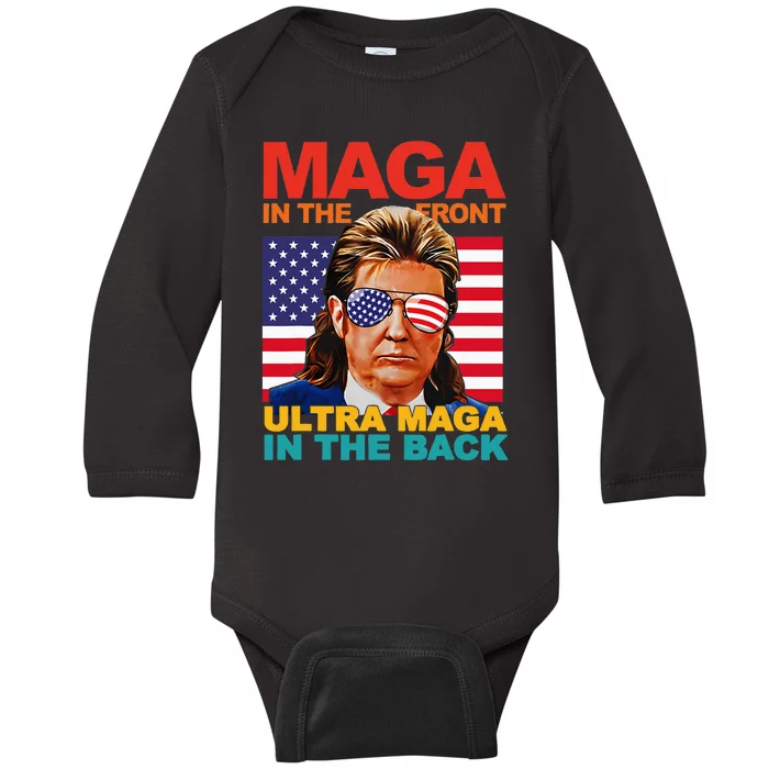 Maga In The Front Ultra Maga In The Back Trump Glasses Baby Long Sleeve Bodysuit