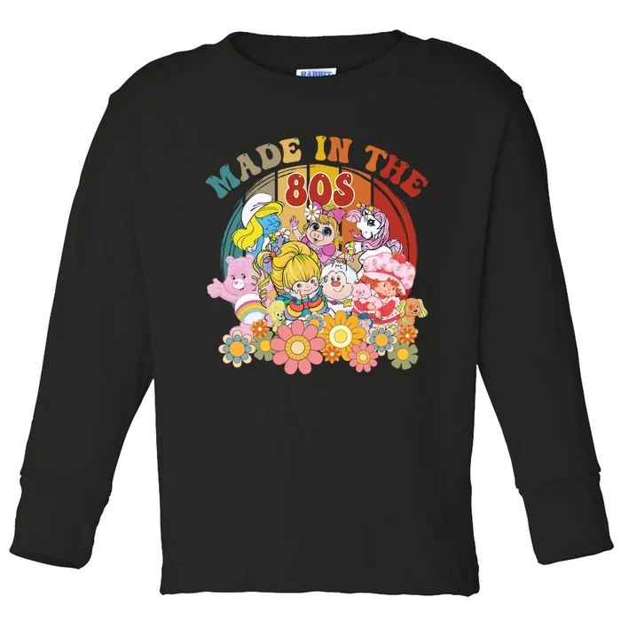 Made In The 80s Retro Vintage Cartoon Character Lover Bear And Strawberry Toddler Long Sleeve Shirt