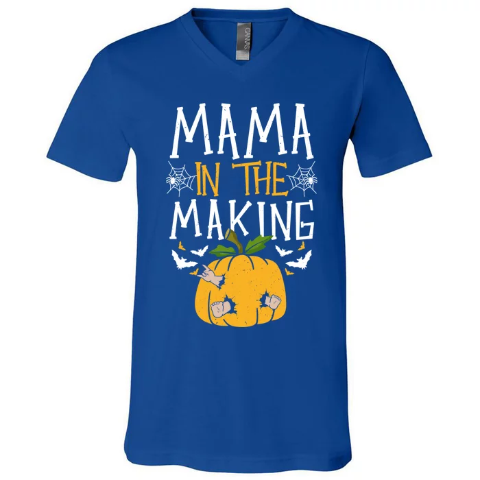 Mama In The Making Halloween Pregnancy Costume Pumpkin Gift V-Neck T-Shirt