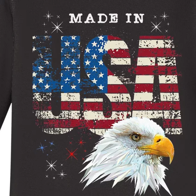 Made In Usa Patriotic American Flag Bald Eagle America Baby Long Sleeve Bodysuit