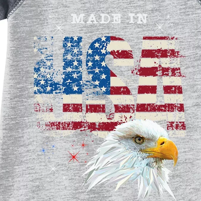 Made In Usa Patriotic American Flag Bald Eagle America Infant Baby Jersey Bodysuit