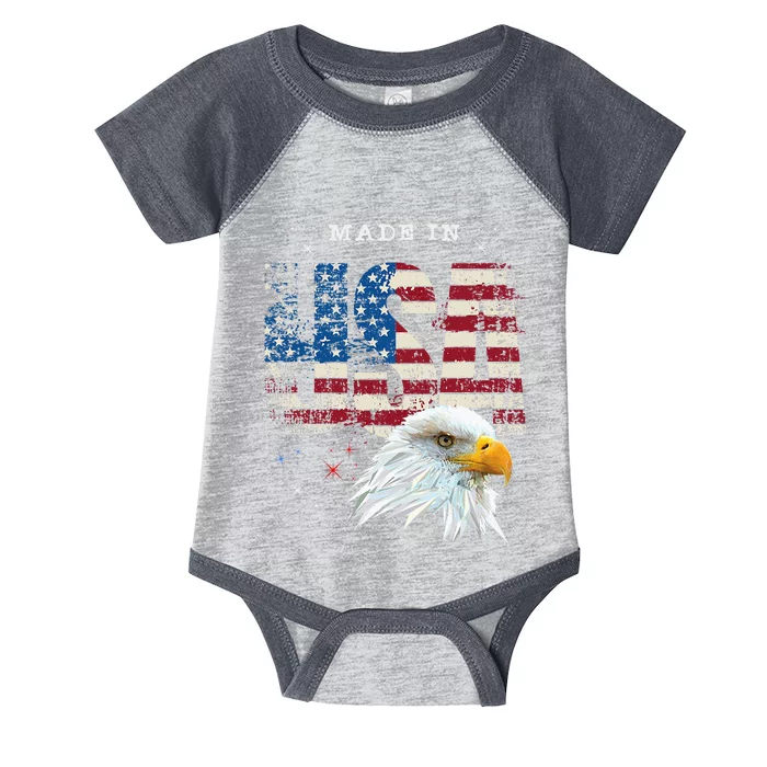 Made In Usa Patriotic American Flag Bald Eagle America Infant Baby Jersey Bodysuit