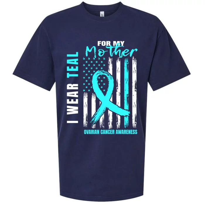 Mother I Wear Teal For My Mom Ovarian Cancer Awareness Flag Cool Gift Sueded Cloud Jersey T-Shirt