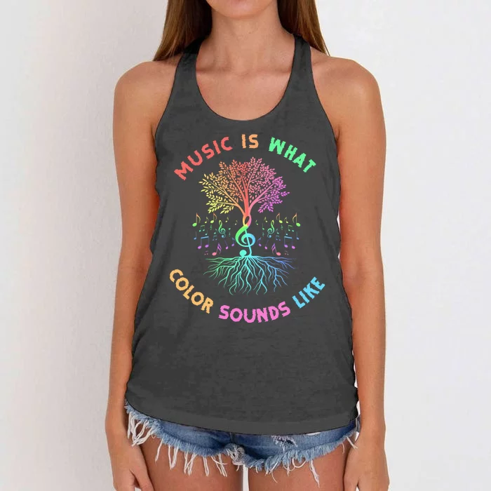 Music Is What Color Sounds Like Women's Knotted Racerback Tank