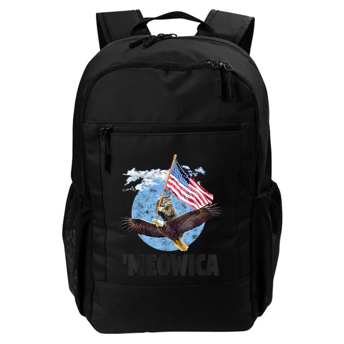 Meowica July 4h Funny Cat Bald Eagle American Flag Daily Commute Backpack